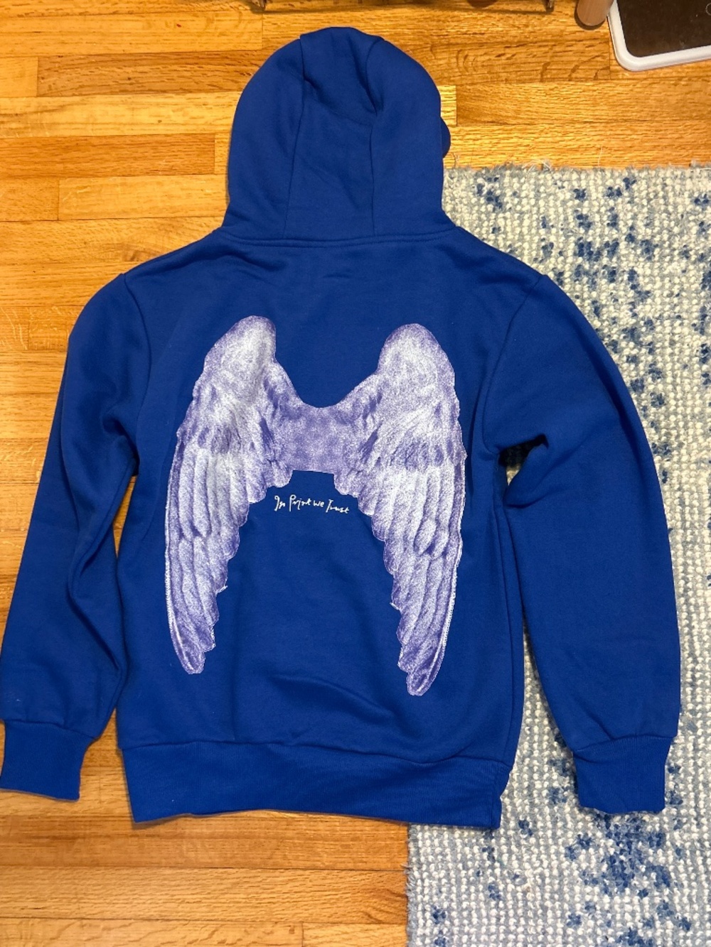 In print, we trust blue winged hoodie